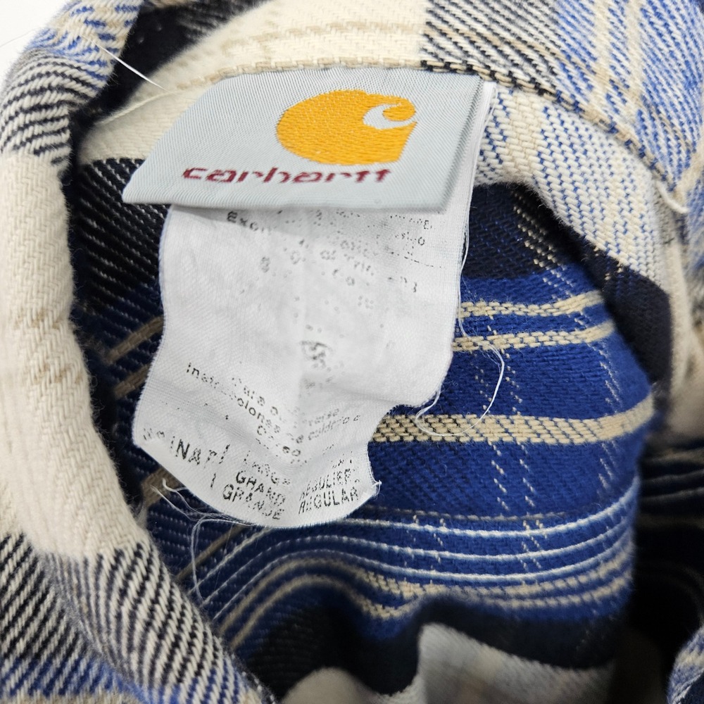 Carhartt Shirt Mens Large Flannel Blue Plaid‎ Long Sleeve Casual Workwear - Picture 4 of 9